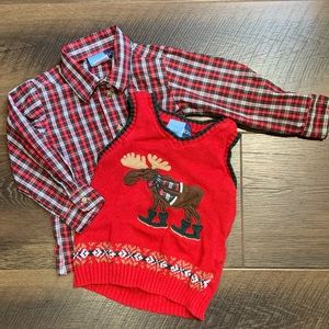 Good lad Boys 3T Holiday Moose Sweater Vest and Shirt Set